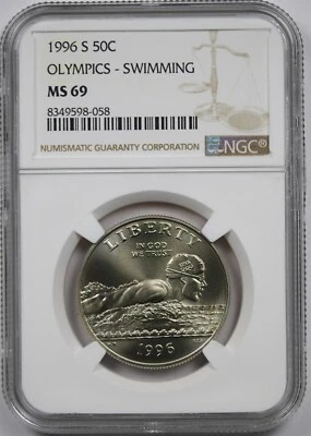 1996-S Olympics Swimming 50C NGC MS 69 Modern Commemorative Half Dollar  - Image 1 of 4