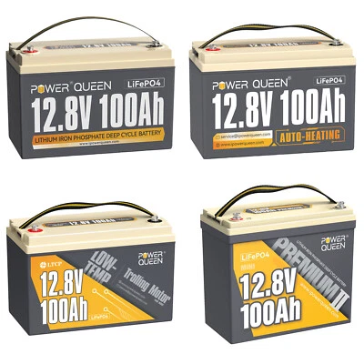 POWER QUEEN 12V 100Ah Bluetooth Lithium Batterie 1280Wh LiFePO4 Akku mit 100ABMS für Camping
