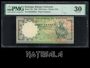 KATANGA 100 FRANCS 1963 Pick-12b PMG 30 VERY FINE S/N HD389619 SCARCE - Picture 1 of 2