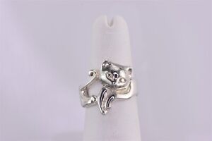 Sterling Silver 18mm Dimensional Wrap Around Kitty Cat Band Ring 925 Sz: 6