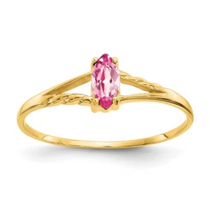 10k Yellow Gold Polished Genuine Pink Tourmaline Birthstone Ring Size 7 - Picture 1 of 4