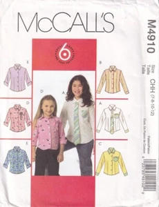 McCall's Sewing Pattern M4910 Girls Shirts Size 7-12 - Bild 1 von 2