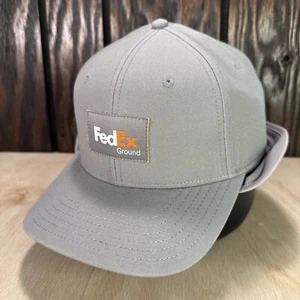 FedEx Ground Winter Hat Ear Flap Cap Cold Weather M/L Fitted Gray Canvas - Picture 1 of 12