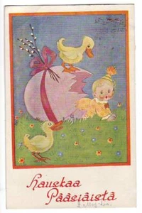 FINNLAND Ostern Baby und Gans Vintage Postkarte 273 - Bild 1 von 2