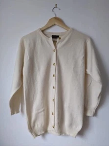 Peter Scott weiße Strickjacke aus reiner Lammwolle Hawick Schottland geknöpft Größe 8 36  - Bild 1 von 11