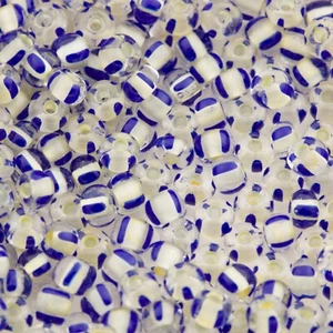 Czech Seed Beads E Beads 6/0 Transparent Clear w/ Blue Stripe 15g 10101017 - Foto 1 di 1