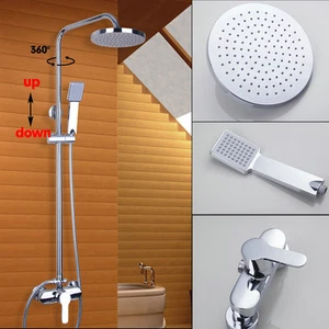 Chrome Brass Rainfall Bathroom Shower Set Faucet W/Tub Mixer Tap Wall Mounted - Picture 1 of 10