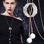 Flower Pearl Crystal Pendant Necklace Long Sweater Chain Women Wedding Jewelry