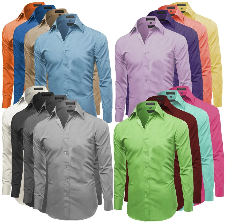 Camisa de vestir Omega Italia premium ajustada con botones manga larga color liso para hombre Foto 1 de 2
