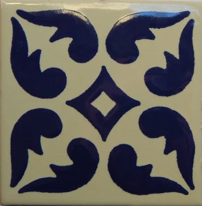 Mexikanische Fliese Talavera Fliesen hochwertig handbemalt blaue Blume Fliese T-40 - Bild 1 von 2