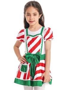 Kinder Mädchen Kleid Tutu Weihnachten gestreift Stil Turnanzug Schleife Röcke Karneval - Bild 1 von 24