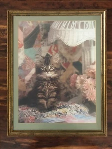 Kitten Photo Print 25" X 32" Large Vintage Animal Picture Wood Framed, Matted - Picture 1 of 10
