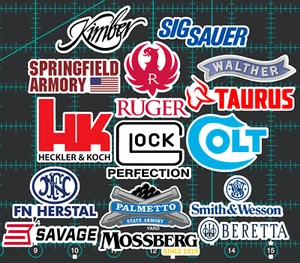 15 Gun Manufacturer Logo Stickers - Clear, Holographic, or White- Armory Ammo - Picture 1 of 1