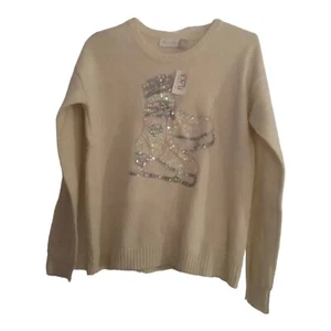 Children’s Place Sequin Sparkle Ice Skate Sweater Ivory w/ Silver Threads XL 14 - Picture 1 of 8