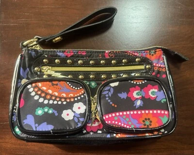 Muñequera Betsey Johnson Betseyville Negra Multicolor Borde Dorado Paisley Floral Foto 1 de 3