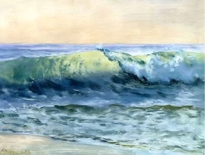Wave Ocean Beach Blaudruck 11x14 200 Jahre Tintenmuseum 100 % Baumwolle Giclée-Papier A38 - Bild 1 von 5