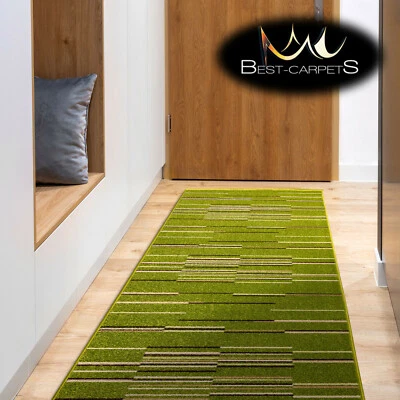 Hall Runner KARMEL NELI GREEN Width 60-100cm ABSTRACT extra long thick soft RUGS - Image 1 of 4