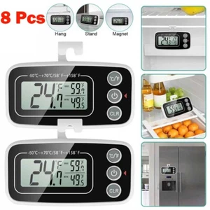 8PCS Refrigerator Thermometer Digital Freezer LCD Display Magnetic Hanging Hole - Picture 1 of 11