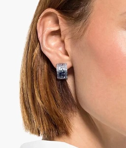 14k Solid White Gold 0.35 Ct Natural Diamond Greek Key Huggie Earrings - Picture 1 of 12