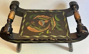 Vintage PA Niederländischer Stil Tole bemalt Volkskunst kleine Holz Fuß Tritt Hocker - Bild 1 von 6