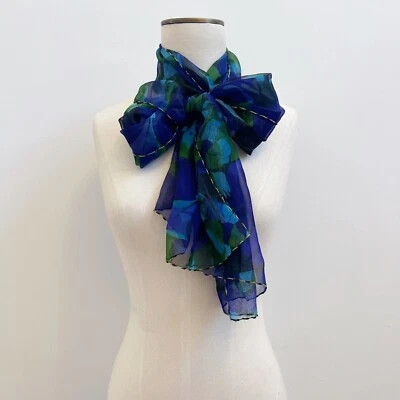 Vintage Oscar De La Renta Purple Green Metallic Floral Oblong Scarf Elegant - Image 1 of 4