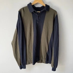 Structure Striped Polo Shirt Size XL Green Blue Y2K Grunge Baggy Button Down - Picture 1 of 5