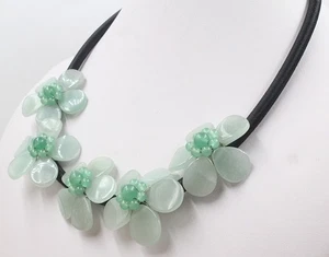 Collar Clásico Enorme Estilo Barra Jade Verde Tejido a Mano Flor 18"T255 - Imagen 1 de 4