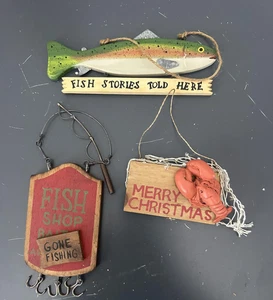 Lote Decoración Pared Cabaña de Pesca Madera Peces Langosta Navidad Letreros Set Náutico - Imagen 1 de 4