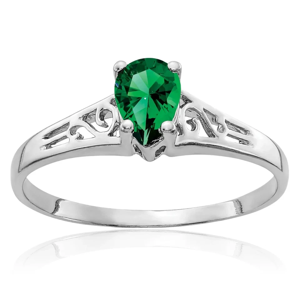 14K Solid White Gold Pear Mount Saint Helens Helenite Solitaire Ring - Image 1 of 1