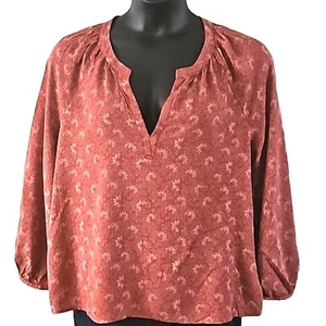 Melrose and Market Women's Floral Split Neck Blouse Rust Red – Size 1X - Picture 1 of 5