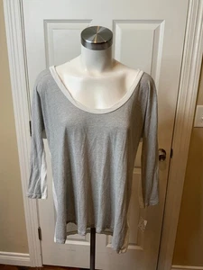 Standard James Perse Gray White Thin Layered 3/4 Sleeve T-Shirt, Size 3 | Large - Picture 1 of 5