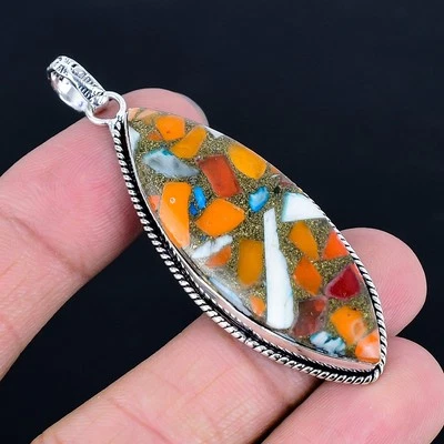 Pingente feito à mão folheado a prata 925 Spiny Oyster de 2,49" - Imagem 1 de 3