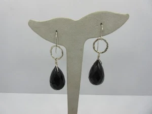 Sterling Silber Damen Träne Tropfen Schwarz Onyx Birne Ohrring 925 gehämmert Kreis - Bild 1 von 5