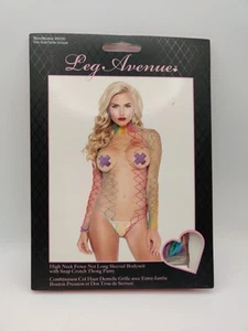 Leg Avenue High Neck Fence Net Langarm Body Rainbow, Onesize - Bild 1 von 4