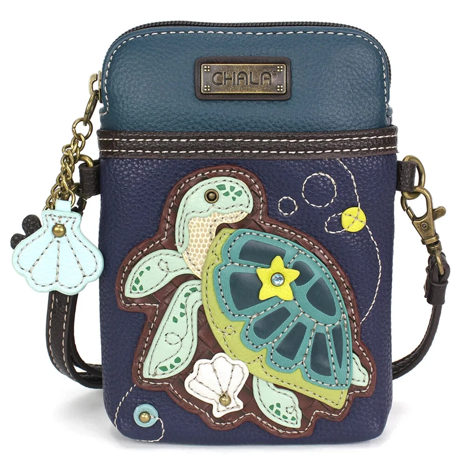 TURTLE A CELLPHONE CROSSBODY PURSE NAVY CHALA