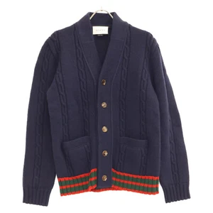 GUCCI 407658 Navy Wave Line Cable Knit Jacket cardigan S Navy - Picture 1 of 7