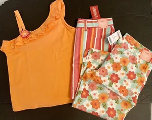 NWT Girls 12 Gymboree “TROPICAL GARDEN” Cotton Coral TOP, SKIRT & CAPRIS 3pc Set - Picture 1 of 12