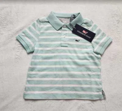 New boys Vineyard Vines Edgartown pique polo shirt in Andros Blue stripe - Image 1 of 4