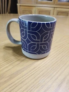 CRACKER BARREL Stoneware  Mug Cup Blue Geometric Design GUC - Picture 1 of 6