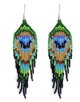 Pendientes Tribales Nativos Grandes Boho Americanos Semilla Cuentas Hecho a Mano Pendiente Foto 1 de 4