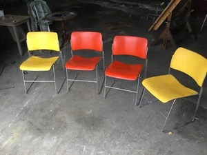 DAVID ROWLAND GF 40/4 Vintage Modern Stacking Chair 1979 Orange Red Steel - Picture 1 of 9