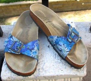 Birkenstock Papillio ~ Madrid Blue Floral Sandals / Slides ~ 38 ~ sz. 7 ~Daisies - Picture 1 of 9