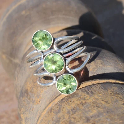 多面橄榄石 925 纯银戒指 女孩生日礼物 珠宝首饰 — 第 1/4 张图片
