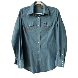 Wrangler Damen blau Western Knopfleiste Hemd Langarm Größe L - Bild 1 von 5