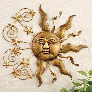 18'' Dia Bronze Sun Moon Stars Wall Art Celestial Metal Indoor/Outdoor Sculpture