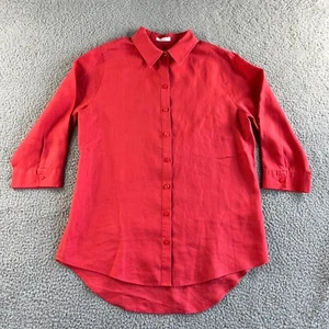 NUEVA Camisa Chicos Mujer Pequeña 0 Roja Abotonada Lino Túnica Top Manga 3/4 Sin Plancha - Imagen 1 de 15