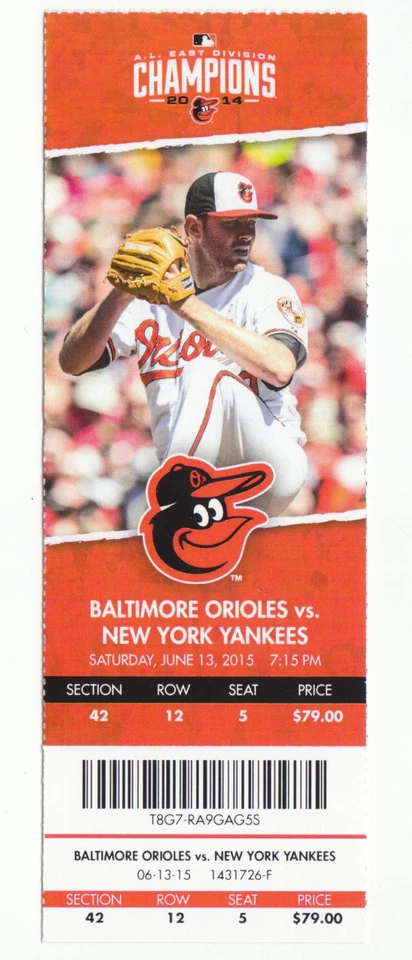 Alex Rodriguez 2000 RBI 666 HR Unused Ticket Stub Yankees O's 6-13-2015 A-Rod - Image 1 of 1