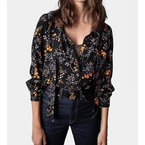 Zadig & Voltaire Taos Spark Flowers Button Down Tie Neck Blouse Size S - Picture 1 of 9