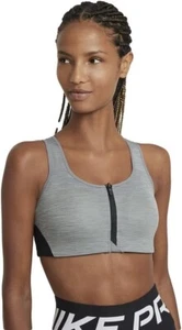 Nike DriFit Swoosh Zip Front Sports Bra Gray High Support DN4219 084 Grey Size L - Picture 1 of 3