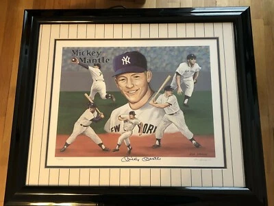 MICKEY MANTLE SIGNED FRAMED 22X26 MULTI IMAGE NY YANKEES LITHO #719/500 JSA  - Image 1 of 4